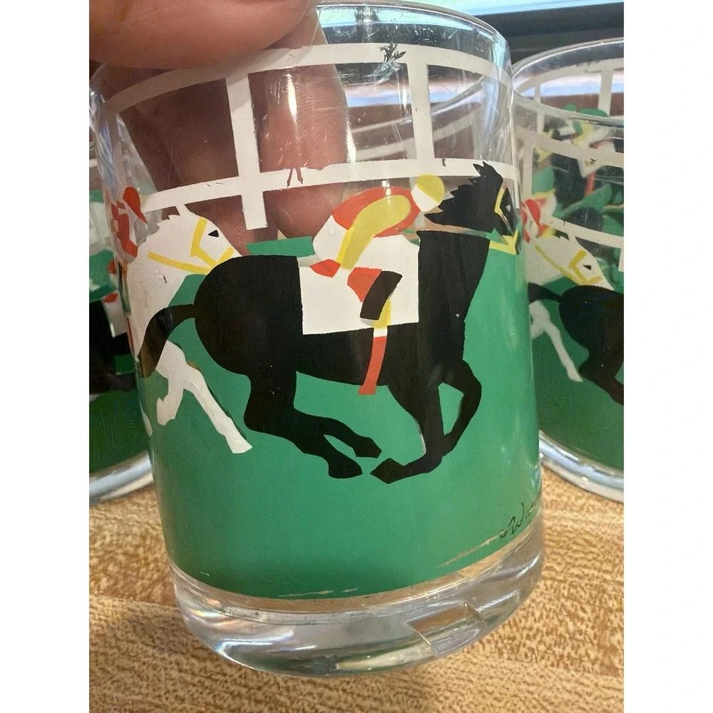 Vintage HJ Stotter Horse Racing Jockey Tumblers Set Of 4 Acrylic USA Rare